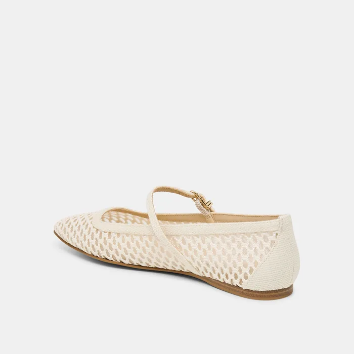 REYES White Woven Raffia Mary-Jane Ballet Flats — view 7