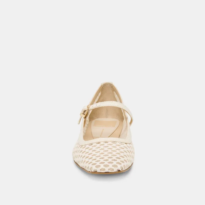 REYES White Woven Raffia Mary-Jane Ballet Flats — view 8