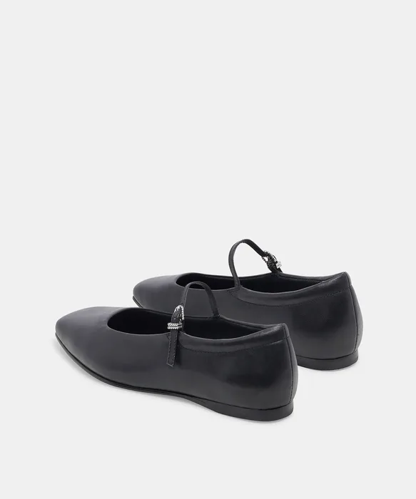 REYES WIDE BALLET FLATS BLACK LEATHER