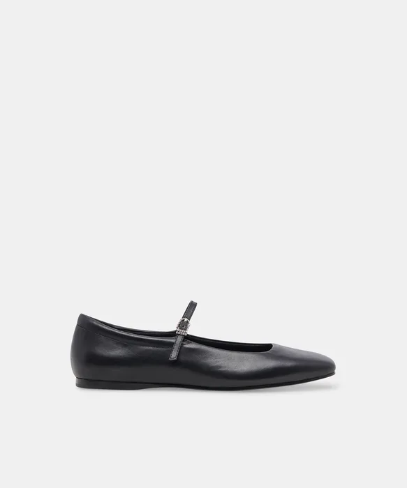REYES Wide Width Black Leather Mary-Jane Ballet Flats — view 2