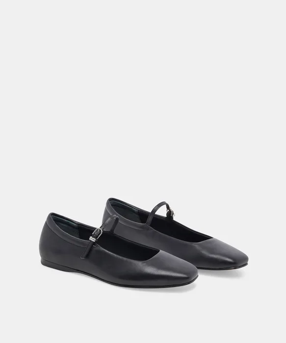 REYES Wide Width Black Leather Mary-Jane Ballet Flats — view 3