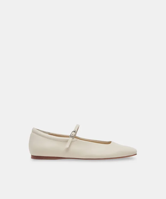 REYES Wide Width Ivory Leather Mary-Jane Ballet Flats — view 2