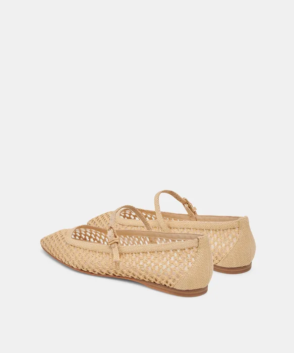 REYES WIDE BALLET FLATS LT NATURAL WOVEN RAFFIA