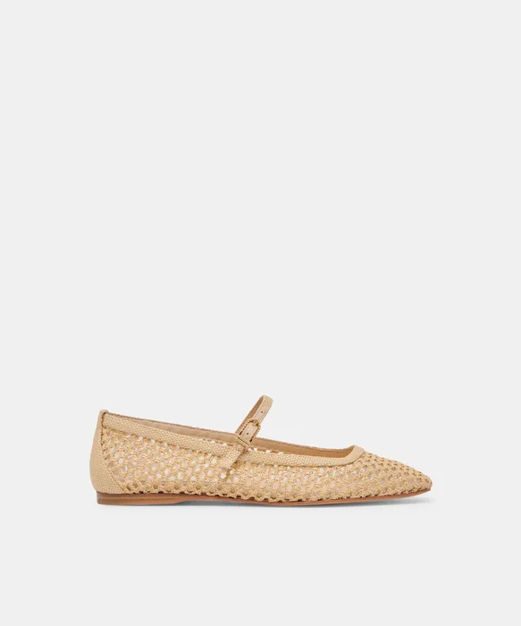 REYES Wide Width Lt Natural Woven Raffia Mary-Jane Ballet Flats — view 2