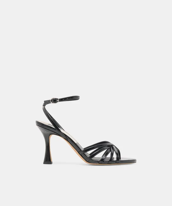 RIKI Black Leather Strappy Heels — view 2