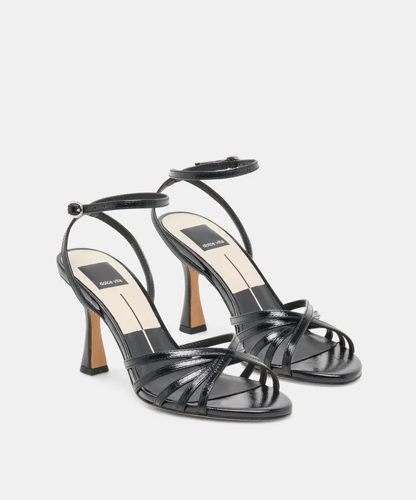 RIKI Black Leather Strappy Heels — view 3