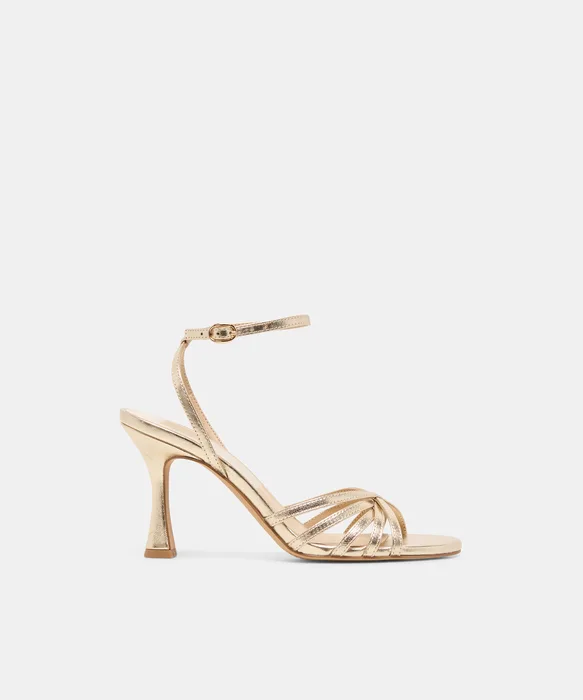 RIKI Lt Gold Leather Strappy Heels — view 2