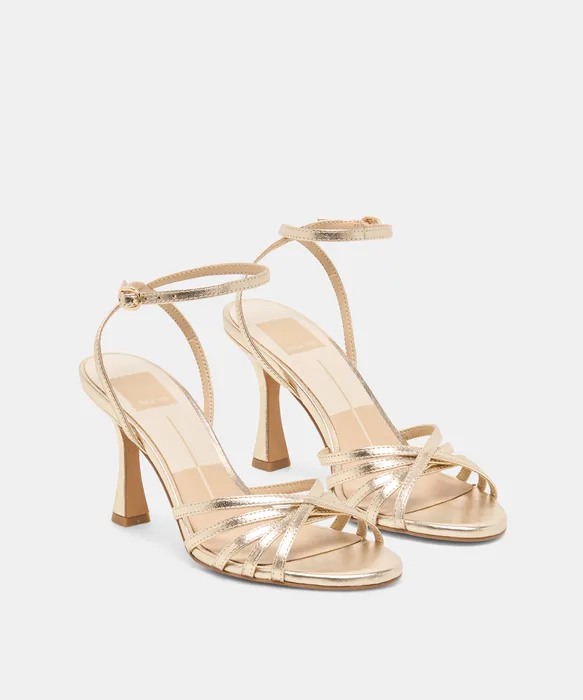 RIKI Lt Gold Leather Strappy Heels — view 3
