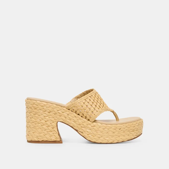 RIPPLE Lt Natural Raffia Platform Thong Block Heel — view 2