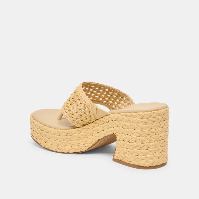 RIPPLE Lt Natural Raffia Platform Thong Block Heel — view 7