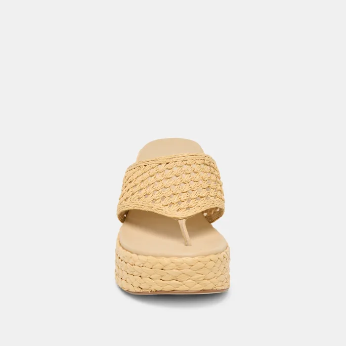 RIPPLE Lt Natural Raffia Platform Thong Block Heel — view 8