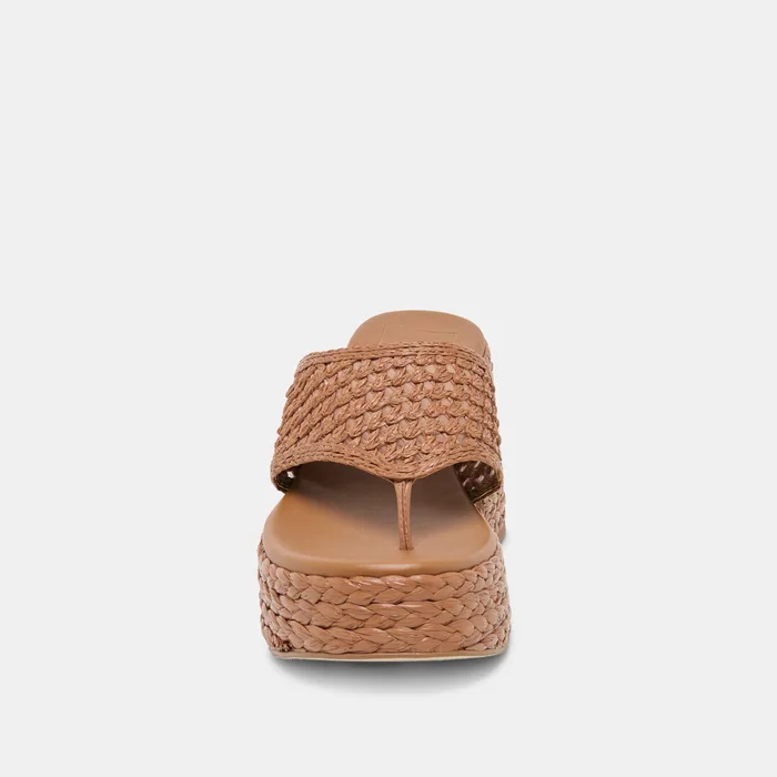 RIPPLE Mid Brown Raffia Platform Thong Block Heel — view 7