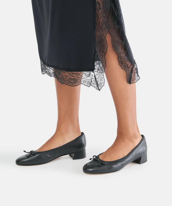 RITLA MID Black Leather Ballet Block Heels — view 5