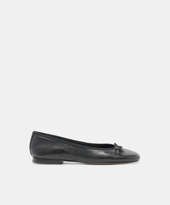 Ritla Wide Black Leather Ballet Flats — view 2