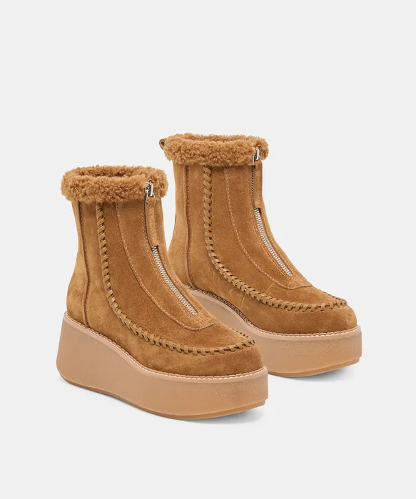 ROBEN Lt Brown Suede Platform Plush Boots — view 3