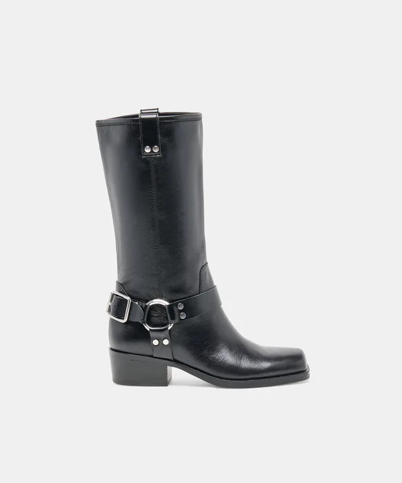 ROLAN Black Patent Leather Mid-Calf Moto Boots — view 2