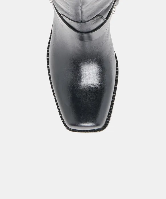 ROLAN Black Patent Leather Mid-Calf Moto Boots — view 4