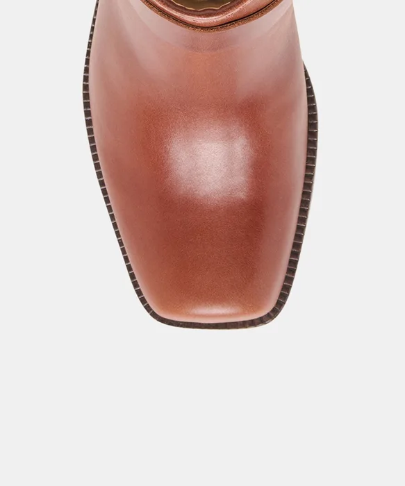 ROLAN Brown Patent Leather Mid-Calf Moto Boots — view 4
