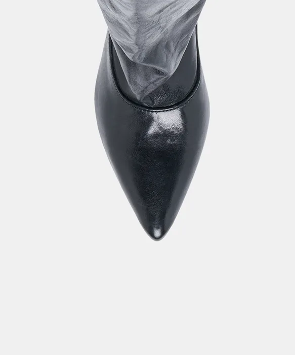 ROXLA Black Leather Slouchy Pointed-Toe Knee-High Boots — view 4
