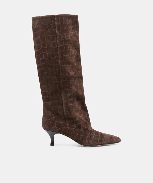 Roxla Dk Chocolate Croco Embossed Leather Boots — view 2