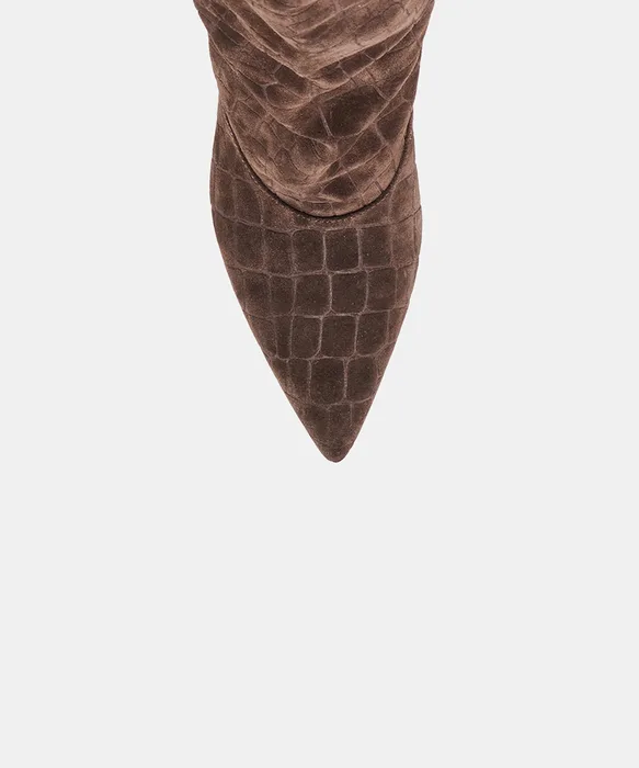Roxla Dk Chocolate Croco Embossed Leather Boots — view 4