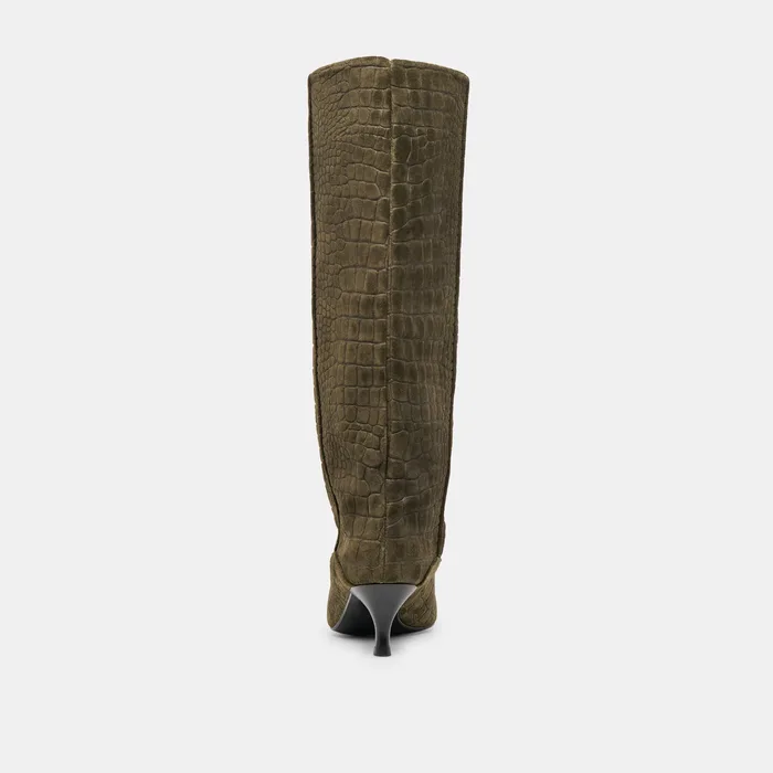 Roxla Olive Croco Embossed Leather Boots — view 10