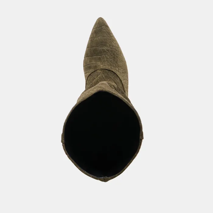 Roxla Olive Croco Embossed Leather Boots — view 11