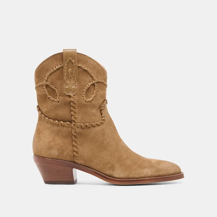RUDO Lt Brown Suede Western Pointed-Toe Ankle Boots — view 2
