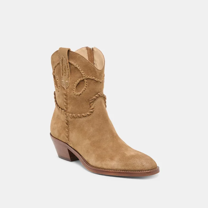 RUDO Lt Brown Suede Western Pointed-Toe Ankle Boots — view 3