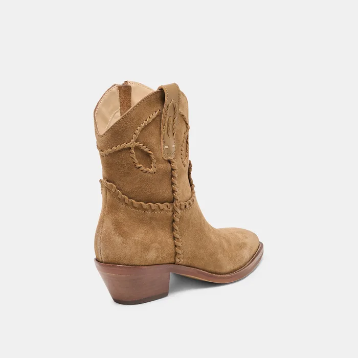 RUDO Lt Brown Suede Western Pointed-Toe Ankle Boots — view 4
