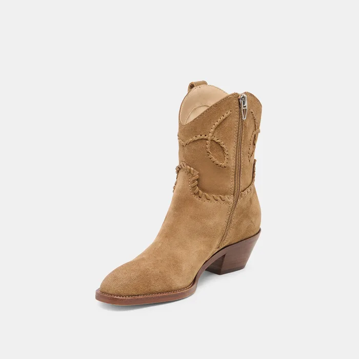 RUDO Lt Brown Suede Western Pointed-Toe Ankle Boots — view 5