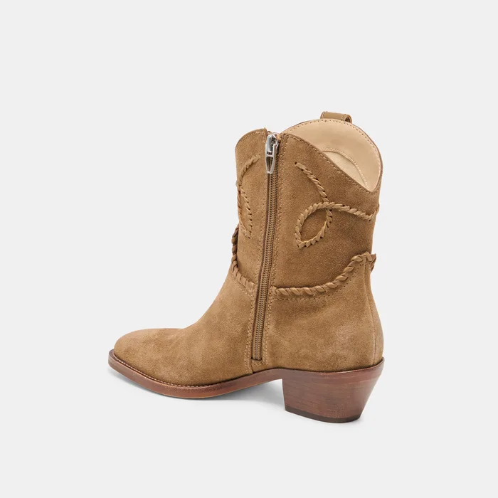 RUDO Lt Brown Suede Western Pointed-Toe Ankle Boots — view 6