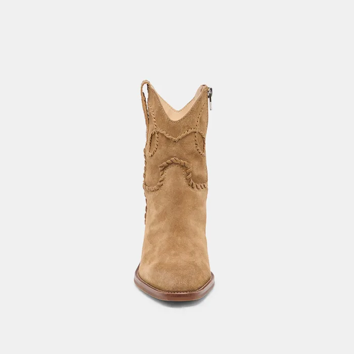 RUDO Lt Brown Suede Western Pointed-Toe Ankle Boots — view 7