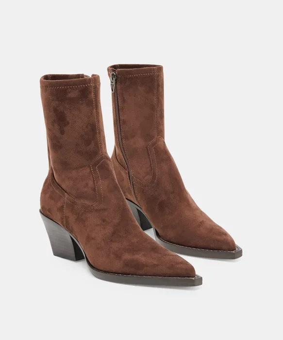 RUTGER Dk Brown Stella Suede Mid-Ankle Block-Heel Boots — view 3