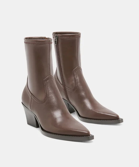 RUTGER Dk Chocolate Leather Mid-Ankle Block-Heel Boots — view 3