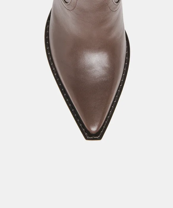RUTGER Dk Chocolate Leather Mid-Ankle Block-Heel Boots — view 4