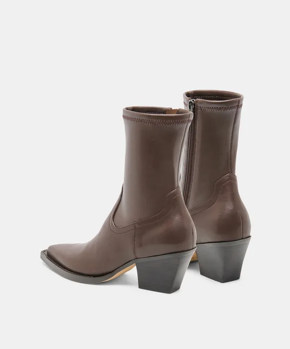 RUTGER Dk Chocolate Leather Mid-Ankle Block-Heel Boots — view 5