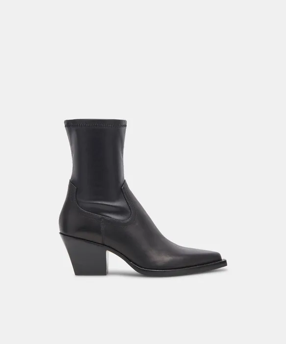 RUTGER Black Leather Wide Width Block-Heel Ankle Boots — view 2