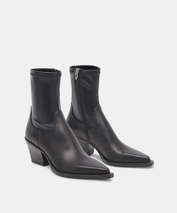 RUTGER Black Leather Wide Width Block-Heel Ankle Boots — view 3