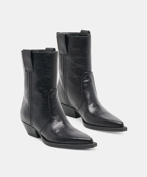 RYEN Black Leather Western Ankle Booties — view 3