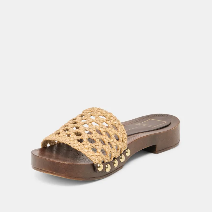 SADIE Tan Raffia Wood Sole Open-Toe Sandals — view 5