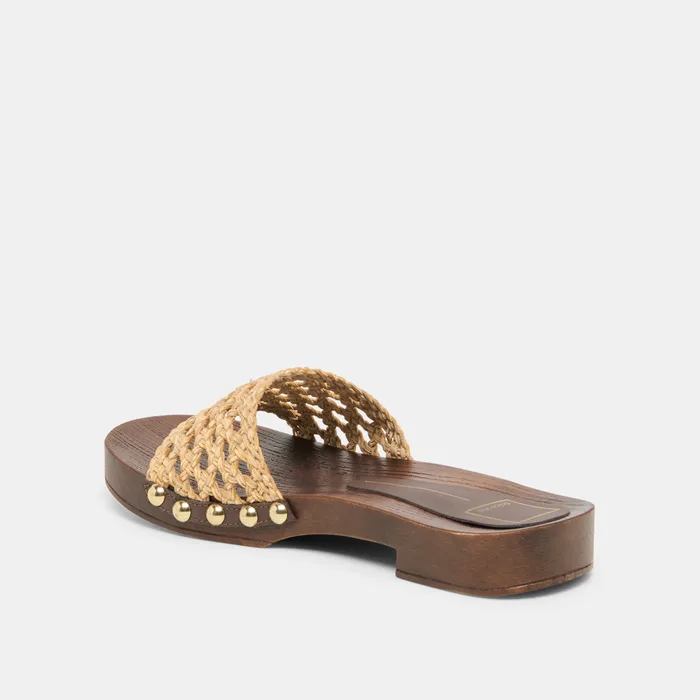 SADIE Tan Raffia Wood Sole Open-Toe Sandals — view 6