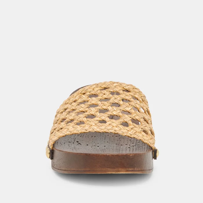SADIE Tan Raffia Wood Sole Open-Toe Sandals — view 7