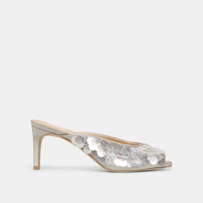Samary Confetti Silver Satin Heels — view 2