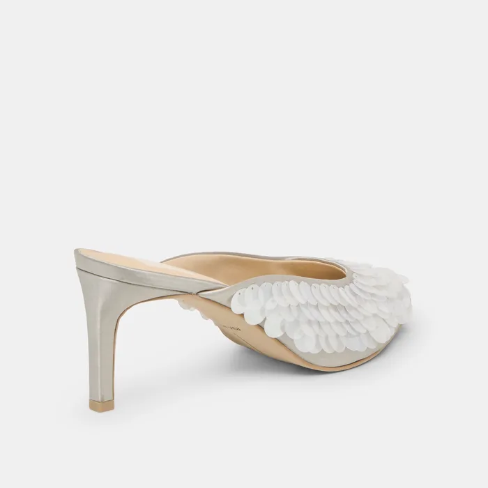 Samary Confetti Silver Satin Heels — view 6