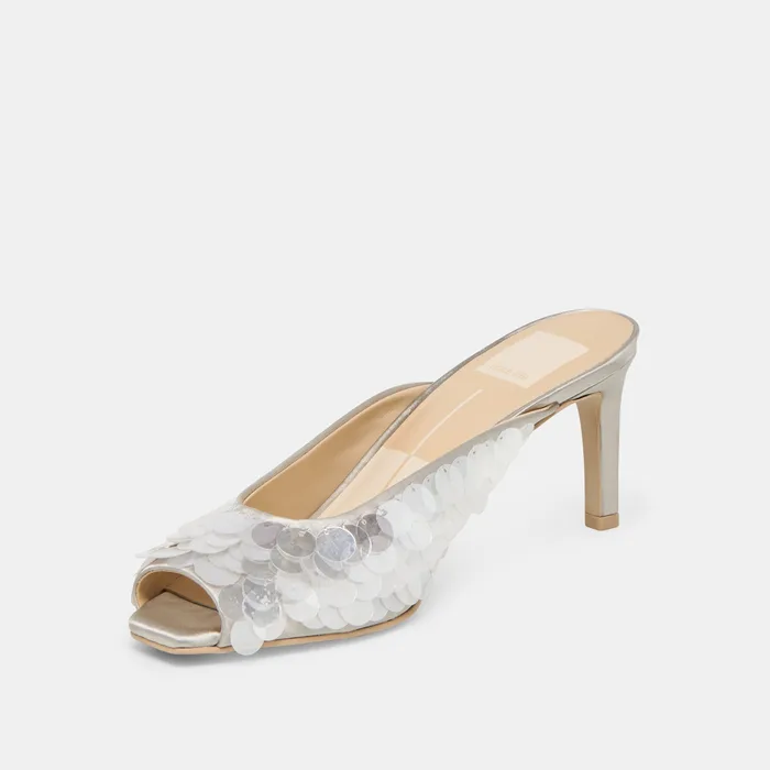 Samary Confetti Silver Satin Heels — view 8