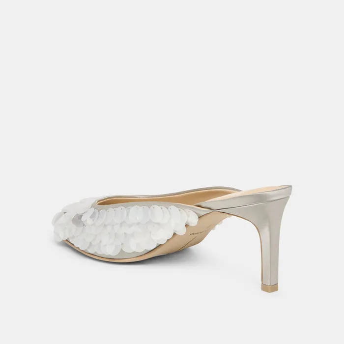 Samary Confetti Silver Satin Heels — view 10