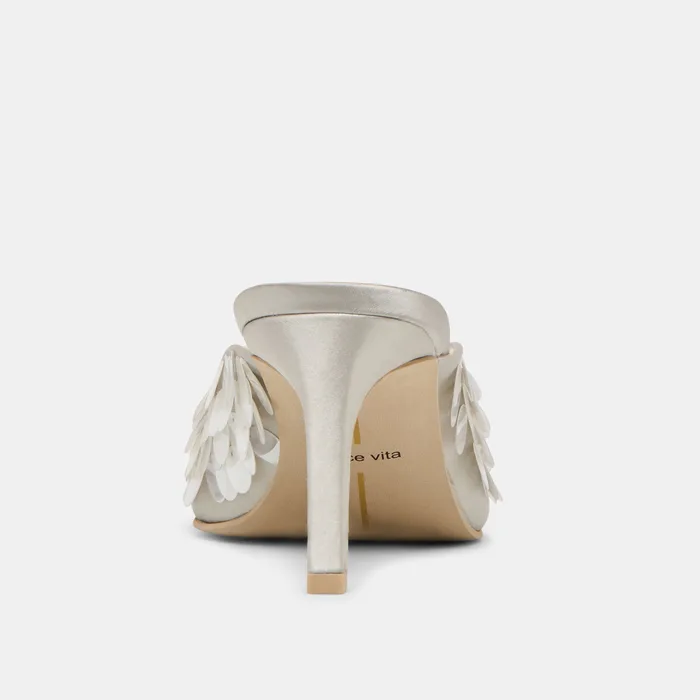 Samary Confetti Silver Satin Heels — view 12