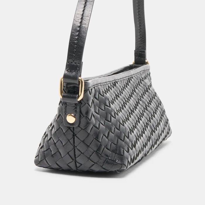Savaii Black Woven Leather Shoulder Bag — view 4