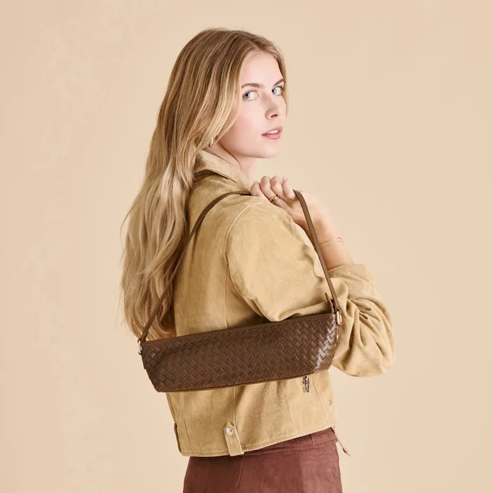 Savaii Brown Woven Leather Shoulder Bag — view 3